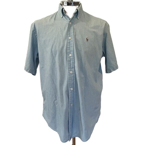 Ralph Lauren Blaire Light Wash Chambray Button Front Shirt Short Sleeves Medium - Picture 1 of 8